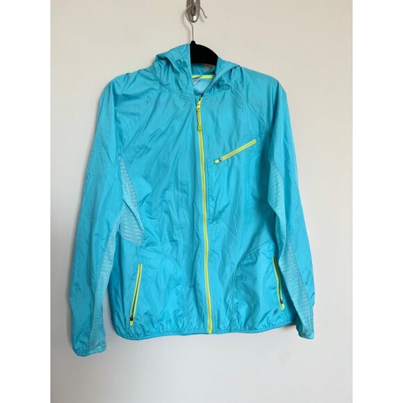 Layer 8 Light Blue w/Lime Green Lining Hooded Windbreaker - Size Medium - Picture 2 of 8
